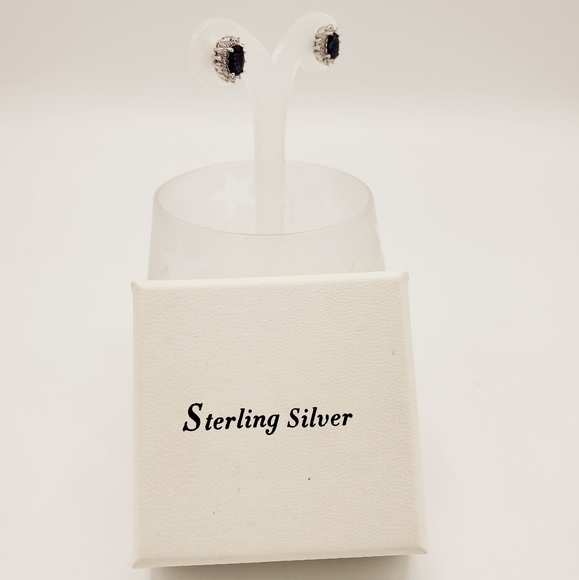 Sterling silver and lab sapphire earrings NIB - Picture 4 of 9